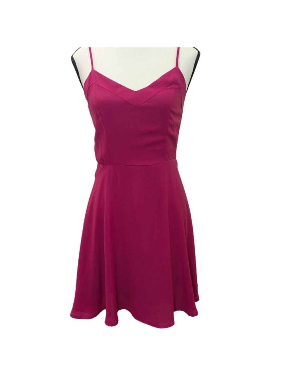 Everly Fuchsia Fit & Flare Flirty Spaghetti Dress Dopamine Barbiecore Pink S